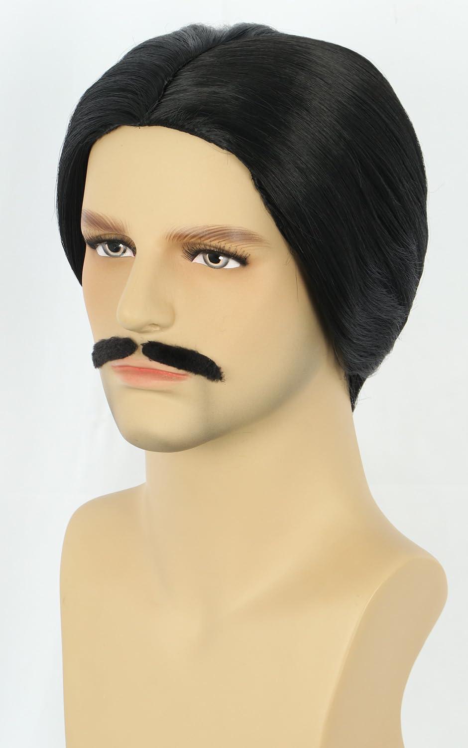 imagekarlery Men Short Black Mustache Wig 70s 80s Theme Party Halloween Cosplay Costume WigBlack