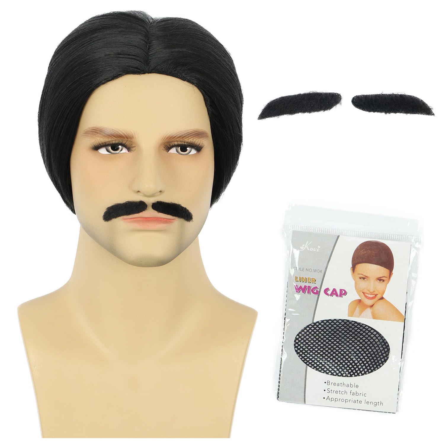 imagekarlery Men Short Black Mustache Wig 70s 80s Theme Party Halloween Cosplay Costume WigBlack