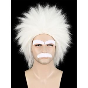 karlery Adult Man Spiky Straight Short White Wig with Moustache Eyebrows Halloween Cosplay Costume Party Wig(White)