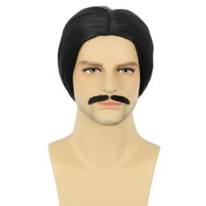 karlery Men Short Black Mustache Wig 70’s 80’s Theme Party Halloween Cosplay Costume Wig(Black)