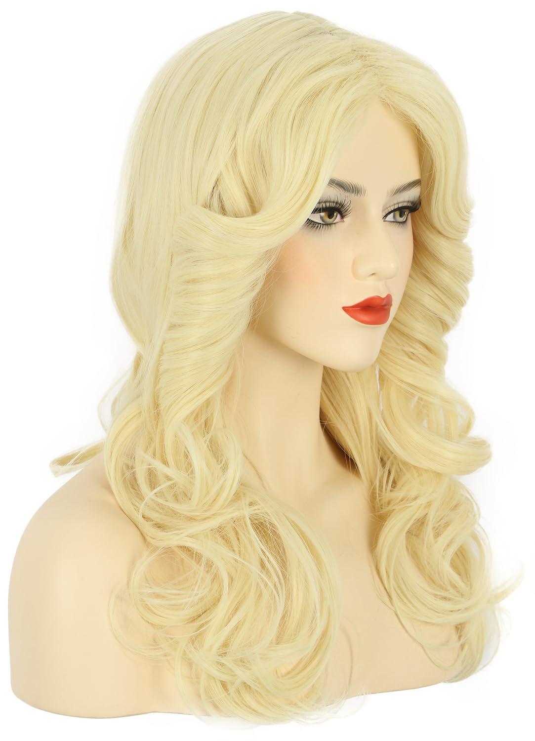 image:imagekarlery Women 70s Feathered Wig Long Light Blonde Wave Disco Wig Vintage Costume Wig for Party Fashion AccessoryLight Blonde