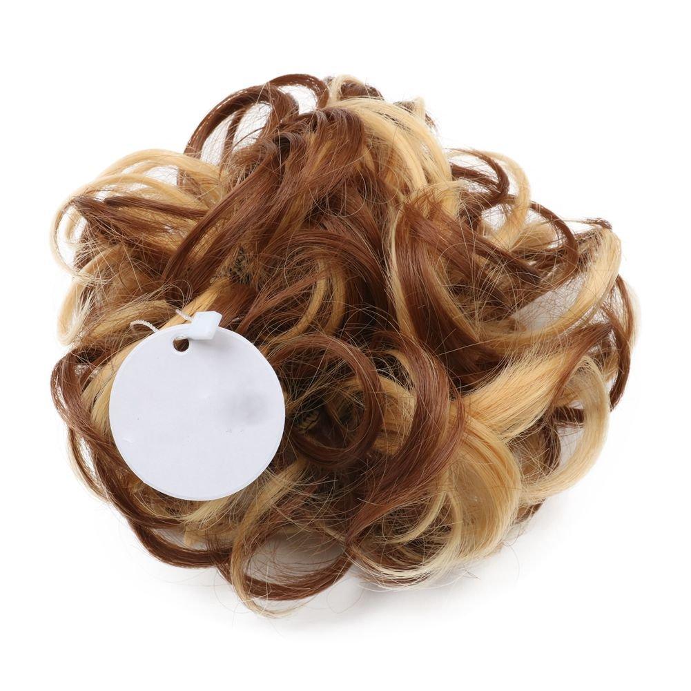 image:imagekarlery Women Short Brown and Gold Curly Bud Ball Wig Updo Chignon Bun Extensions Scrunchy Messy Hair Scrunchies Hair Pieces093530