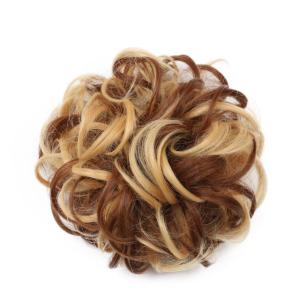 karlery Women Short Brown and Gold Curly Bud Ball Wig Updo Chignon Bun Extensions Scrunchy Messy Hair Scrunchies Hair Pieces(0935+30#)