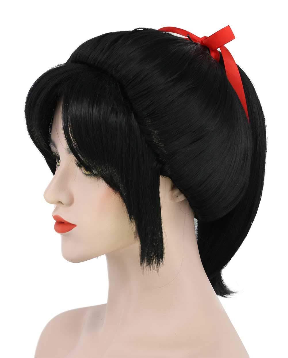 image:imageKarlery Womens Short Wave Braided Black Ponytail Red Ribbon Anime Party Cosplay Halloween WigBlack