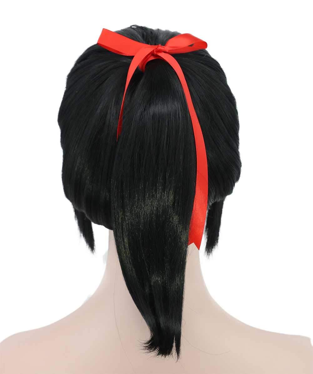 image:imageKarlery Womens Short Wave Braided Black Ponytail Red Ribbon Anime Party Cosplay Halloween WigBlack