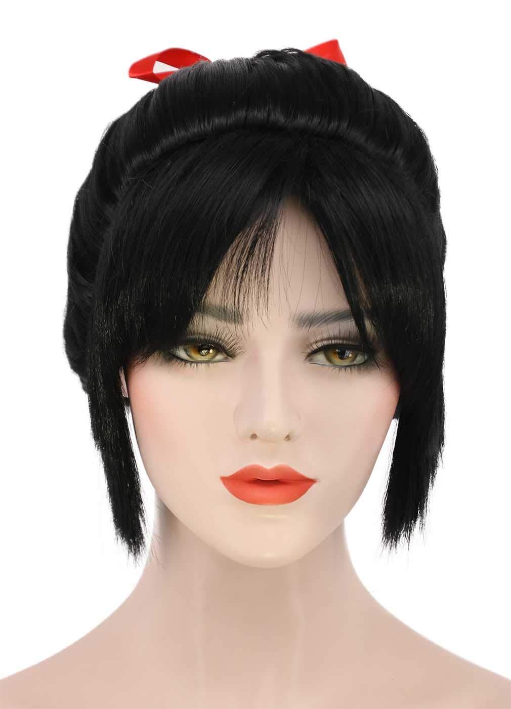 image:imageKarlery Womens Short Wave Braided Black Ponytail Red Ribbon Anime Party Cosplay Halloween WigBlack