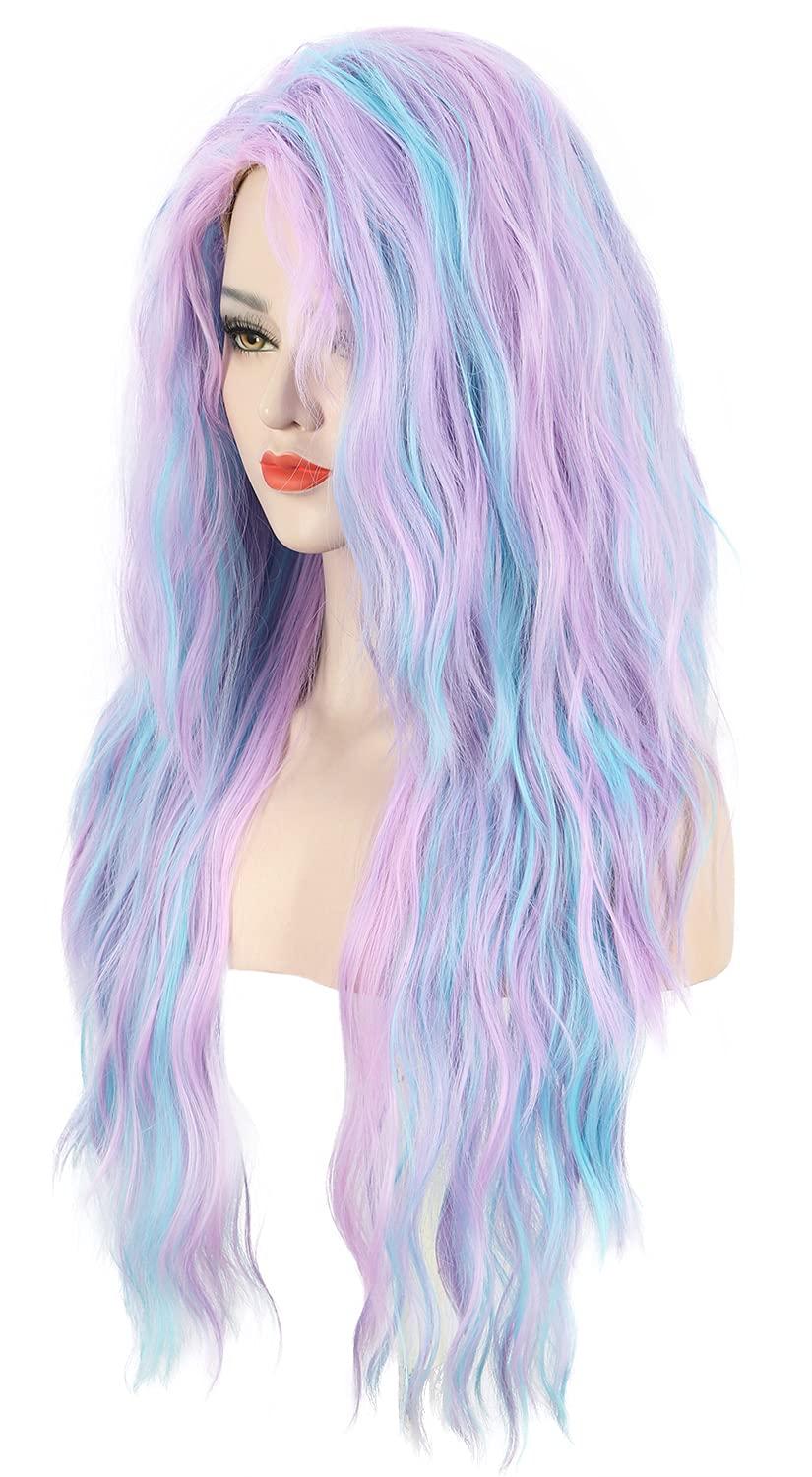 image:imagekarlery 30 Adult Women Long Wave Blue and Purple Wig Halloween Cosplay Costume Party Wig