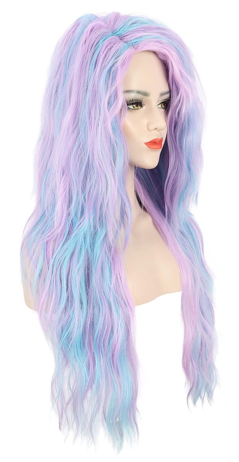 image:imagekarlery 30 Adult Women Long Wave Blue and Purple Wig Halloween Cosplay Costume Party Wig