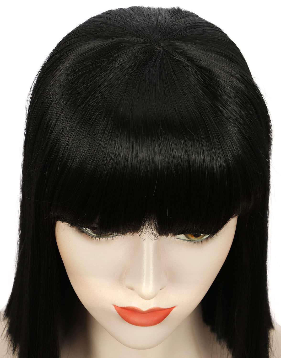 image:imagekarlery Adult Straight Short Hair Red Bob Wig with Flat Bangs Synthetic Wig Natural Looking Daily Halloween Cosplay Party Costume WigBlack