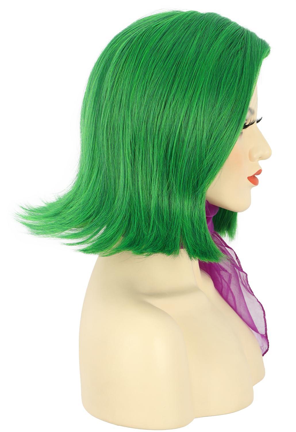 image:imagekarlery Adult Straight Short Hair Red Bob Wig with Flat Bangs Synthetic Wig Natural Looking Daily Halloween Cosplay Party Costume WigGreen Wig with Scarf