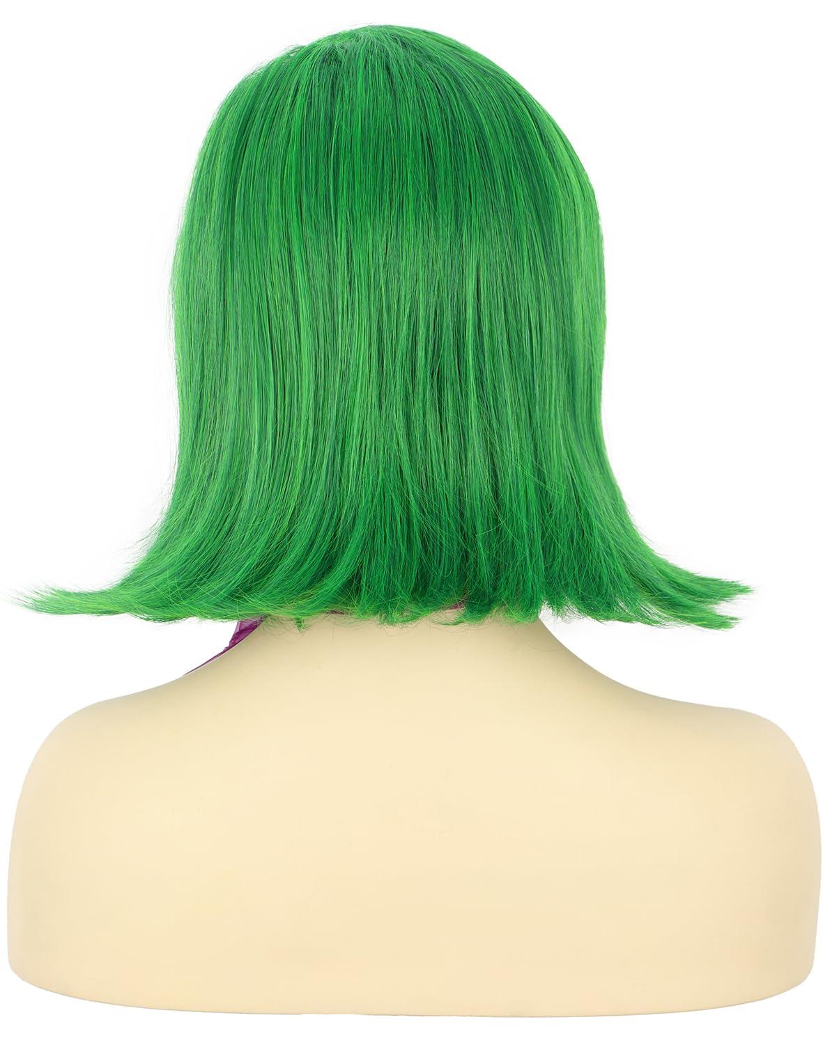 image:imagekarlery Adult Straight Short Hair Red Bob Wig with Flat Bangs Synthetic Wig Natural Looking Daily Halloween Cosplay Party Costume WigGreen Wig with Scarf