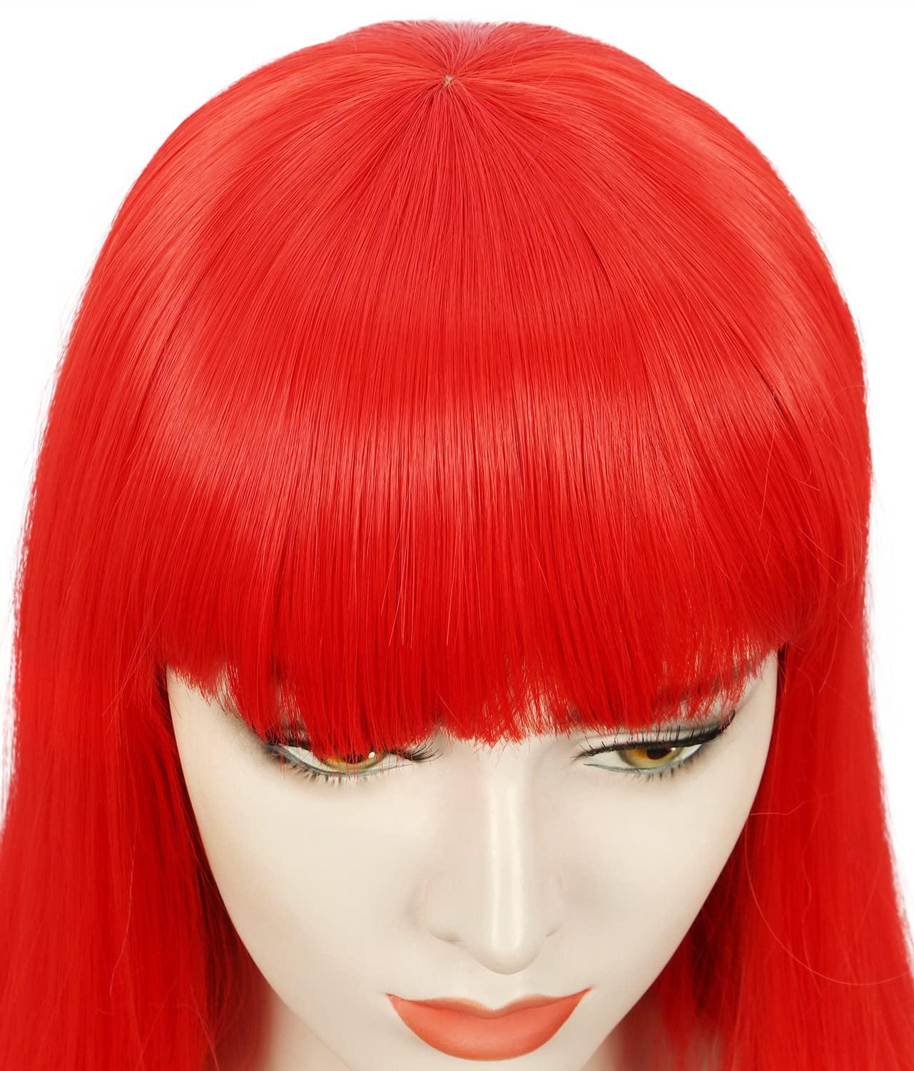 image:imagekarlery Adult Straight Short Hair Red Bob Wig with Flat Bangs Synthetic Wig Natural Looking Daily Halloween Cosplay Party Costume WigRed