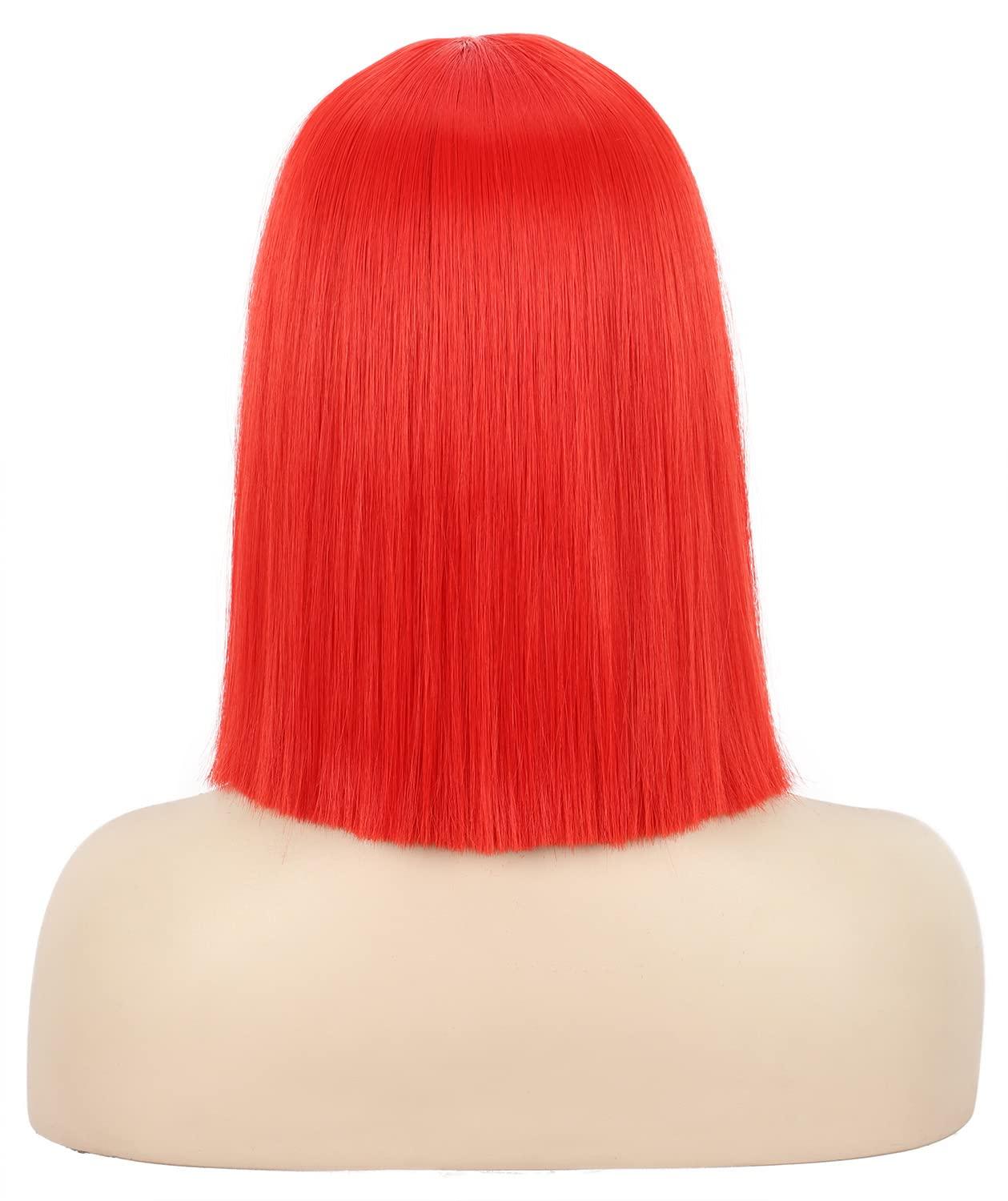 image:imagekarlery Adult Straight Short Hair Red Bob Wig with Flat Bangs Synthetic Wig Natural Looking Daily Halloween Cosplay Party Costume WigRed