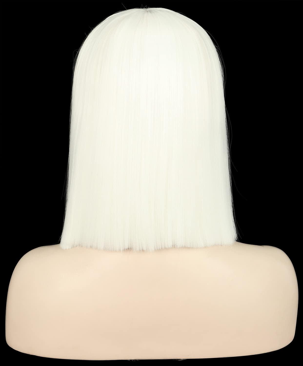image:imagekarlery Adult Straight Short Hair Red Bob Wig with Flat Bangs Synthetic Wig Natural Looking Daily Halloween Cosplay Party Costume WigWhite