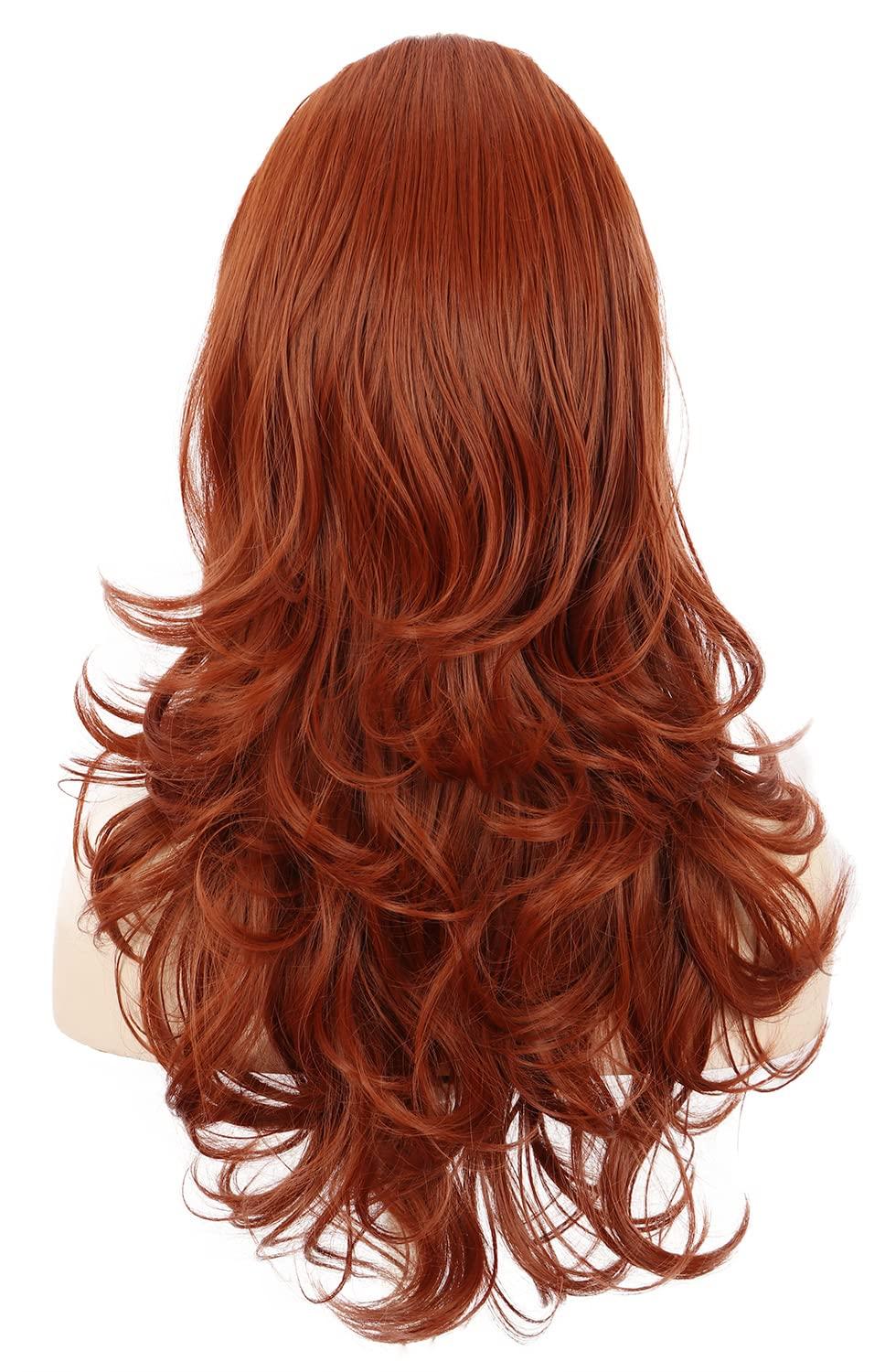 image:imagekarlery Adult Women Long Wavy Ginger Auburn Wig 60s 70s Big Red Bouffant Beehive Wig for Halloween Themed Costume Party
