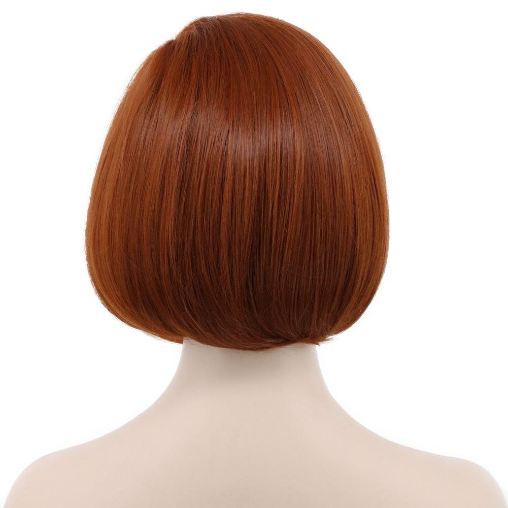 image:imagekarlery Womens Short Bob Straight Dark Orange Wig Halloween Cosplay Wig Anime Costume Party Wig