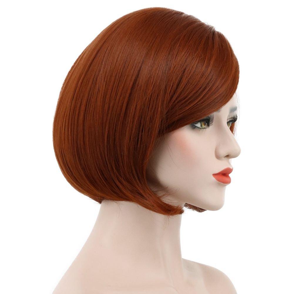 image:imagekarlery Womens Short Bob Straight Dark Orange Wig Halloween Cosplay Wig Anime Costume Party Wig