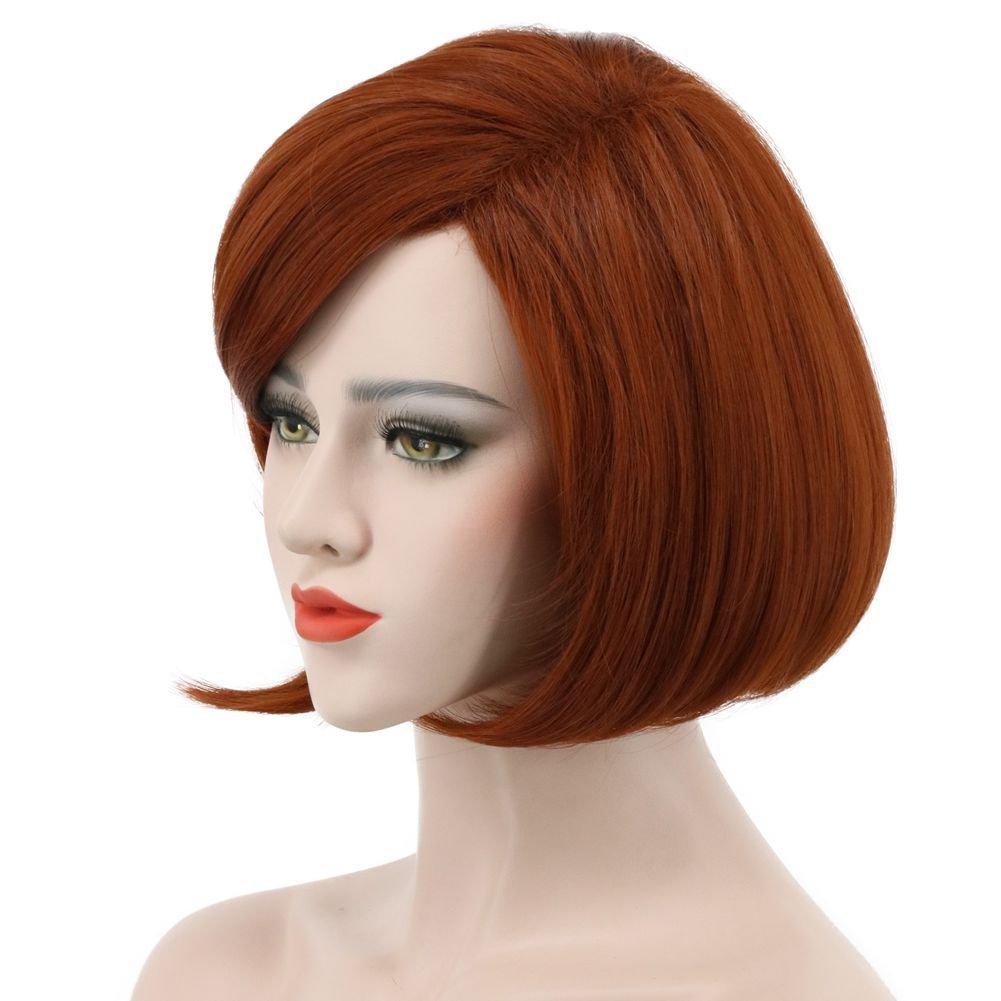 image:imagekarlery Womens Short Bob Straight Dark Orange Wig Halloween Cosplay Wig Anime Costume Party Wig