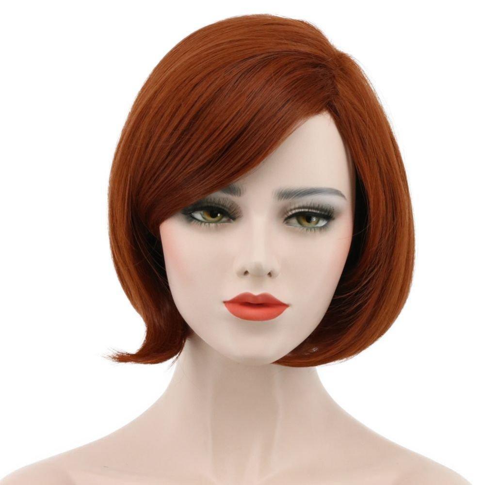 image:imagekarlery Womens Short Bob Straight Dark Orange Wig Halloween Cosplay Wig Anime Costume Party Wig