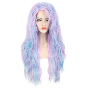 karlery 30” Adult Women Long Wave Blue and Purple Wig Halloween Cosplay Costume Party Wig
