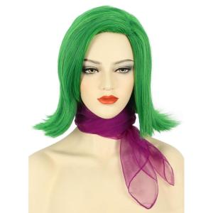 karlery Adult Straight Short Hair Red Bob Wig with Flat Bangs Synthetic Wig Natural Looking Daily Halloween Cosplay Party Costume Wig(Green Wig with Scarf)