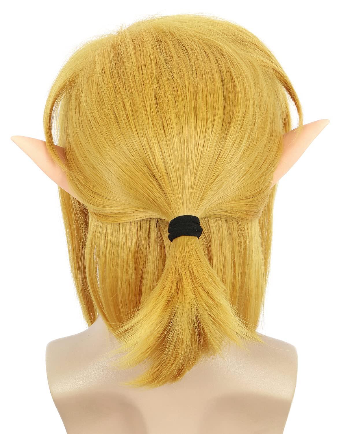 image:imagekarlery Adult Women Long Yellow Straight Wig With Braid Halloween Cosplay Costume Party Wig With Elf EarShort