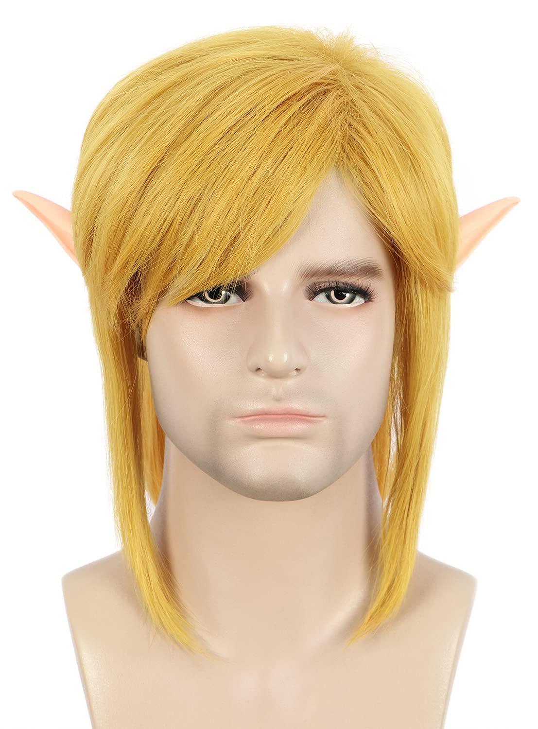 image:imagekarlery Adult Women Long Yellow Straight Wig With Braid Halloween Cosplay Costume Party Wig With Elf EarShort