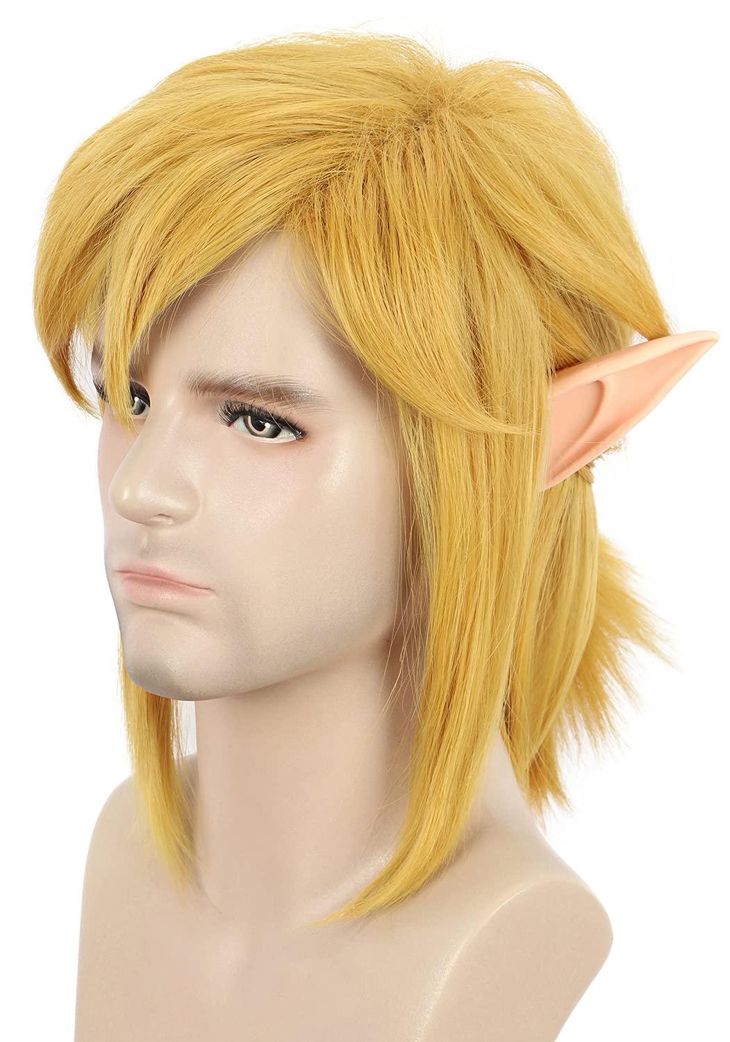 image:imagekarlery Adult Women Long Yellow Straight Wig With Braid Halloween Cosplay Costume Party Wig With Elf EarShort