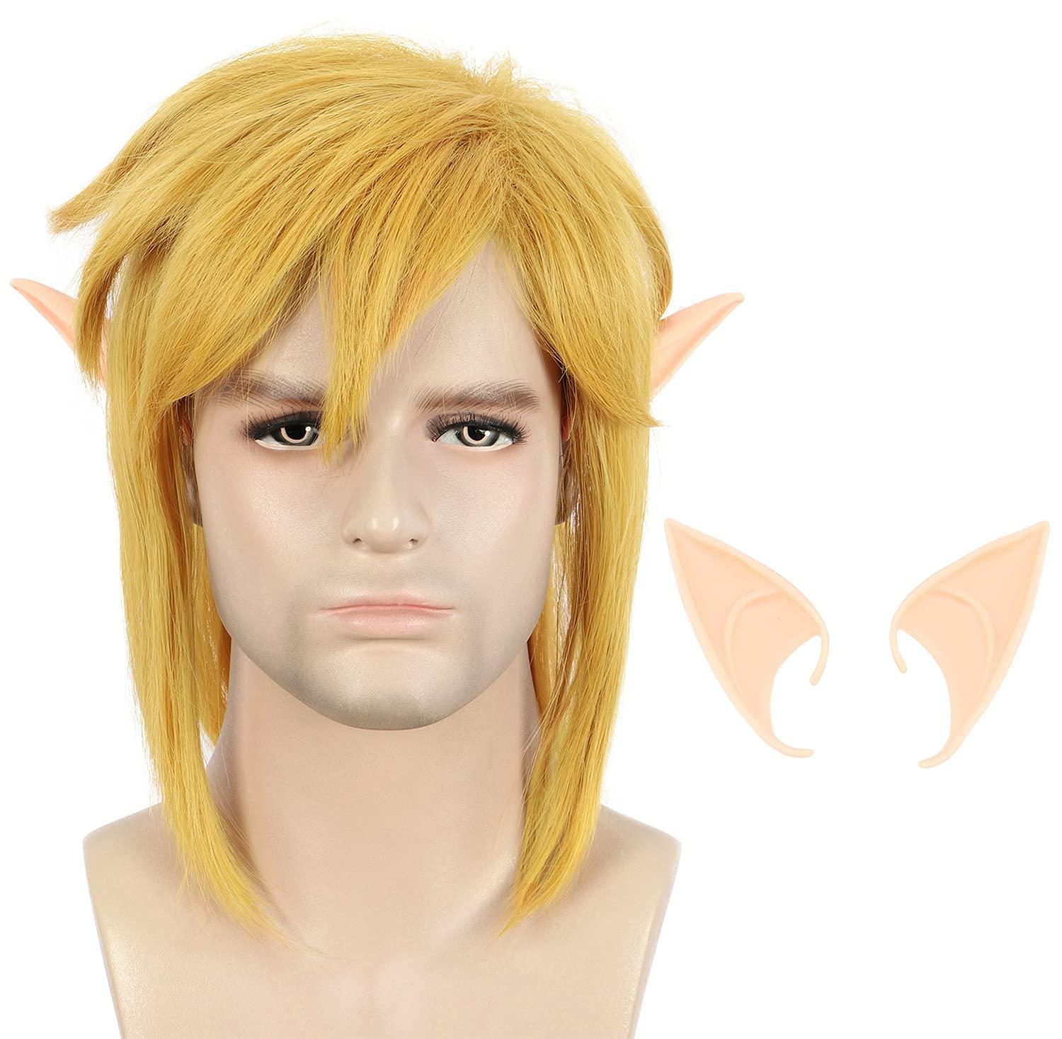 image:imagekarlery Adult Women Long Yellow Straight Wig With Braid Halloween Cosplay Costume Party Wig With Elf EarShort