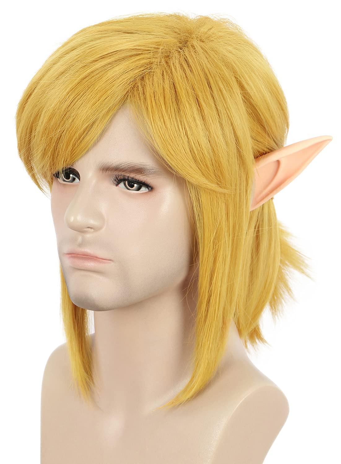 image:imagekarlery Adult Women Long Yellow Straight Wig With Braid Halloween Cosplay Costume Party Wig With Elf EarShort